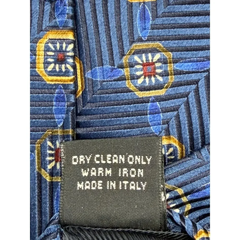 Ermenegildo Zegna Mens Silk Tie Blue Geometric Medallion Made Italy